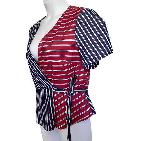 BCBGeneration Mixed Striped Cotton Wrap Top Women's Large Red Blue NEW NWT - Picture 5 of 9